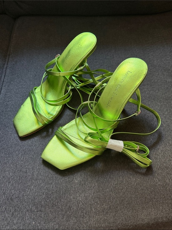 Lovers + Friends Shoes - Lovers + Friends Metallic Lime Green Strappy Heeled Sandals